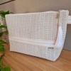 BOLSA TELA DE NYLON BEJE COM BRANCO 