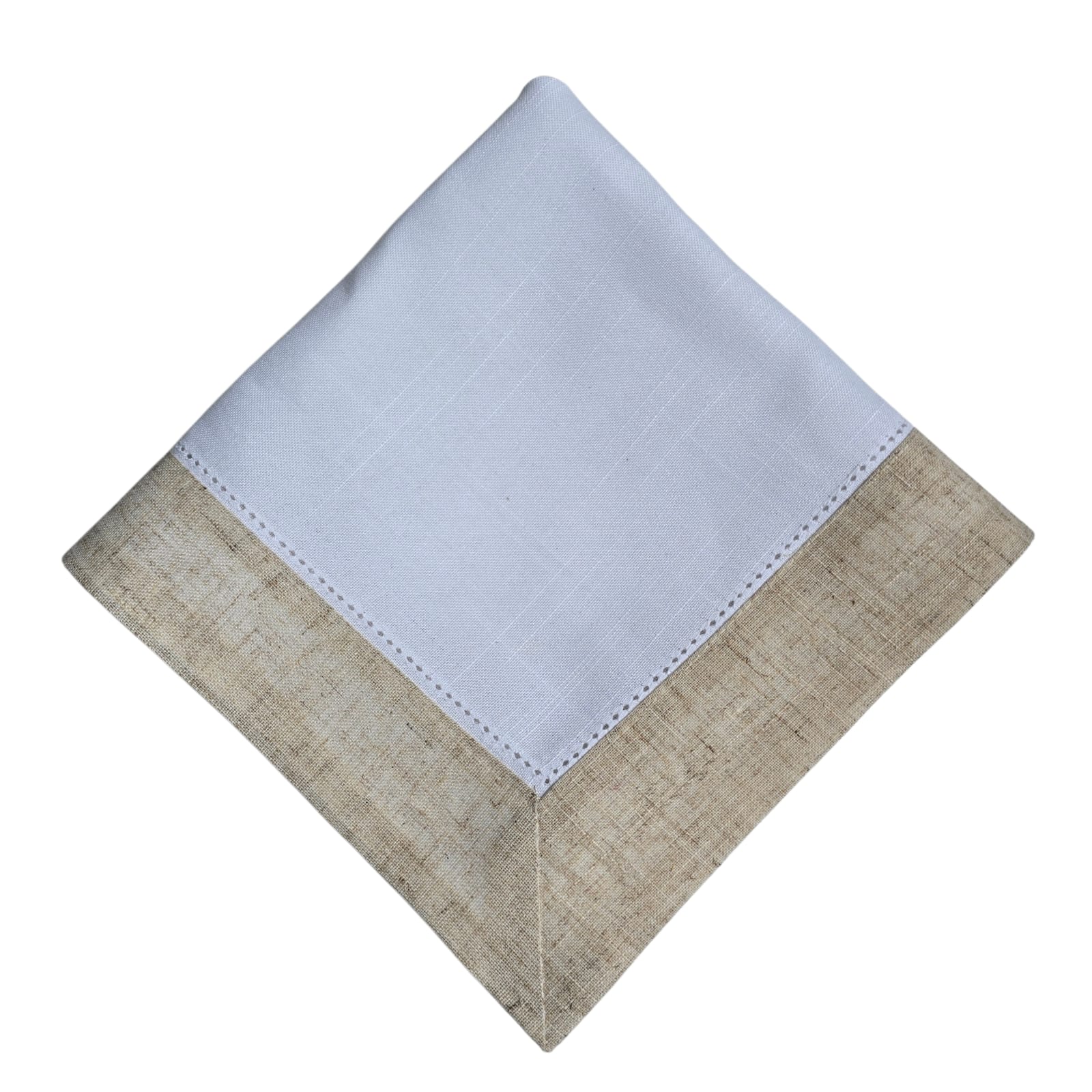 GUARDANAPO LINHO BRANCO COM BORDA BEGE