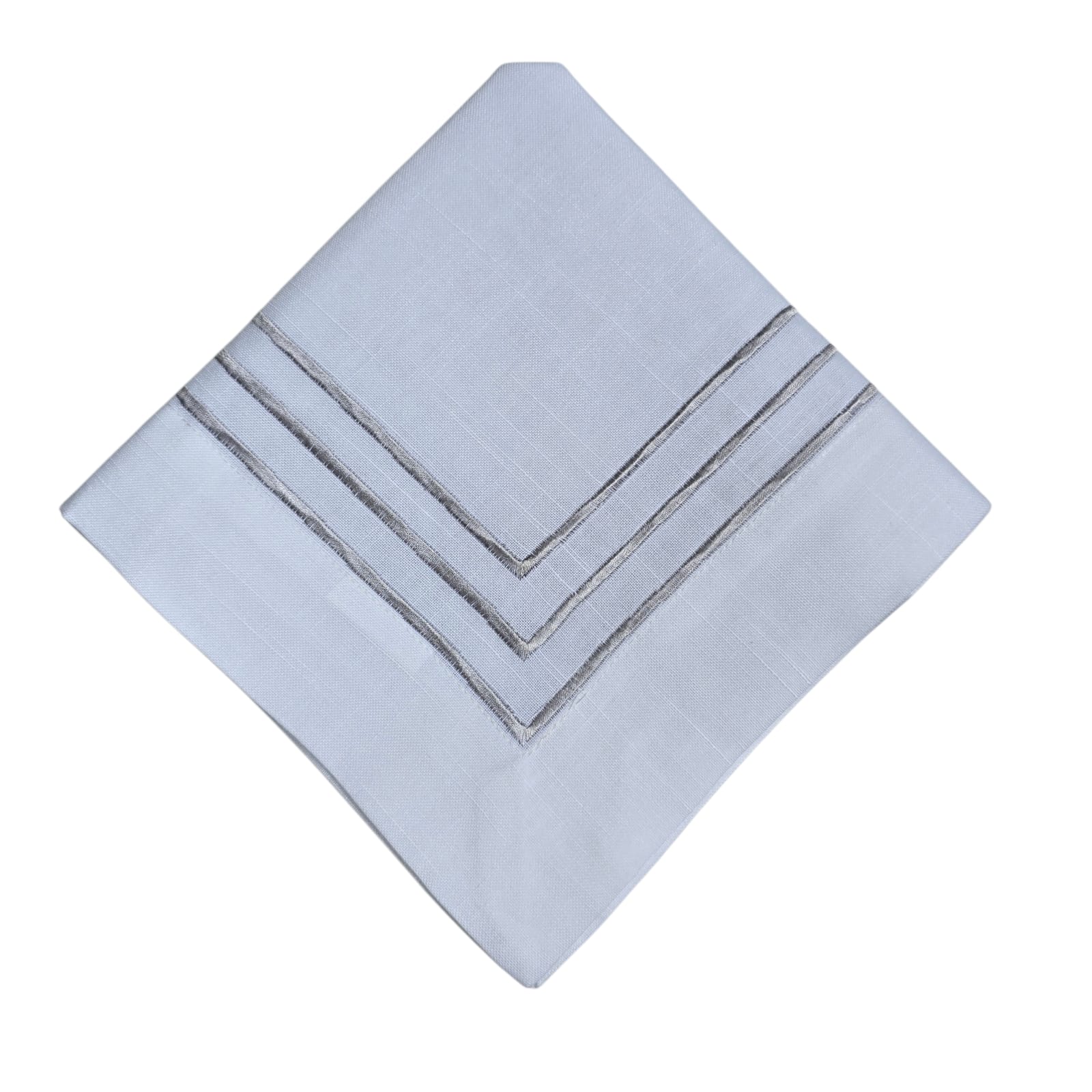 GUARDANAPO LINHO BRANCO BORDADO CINZA