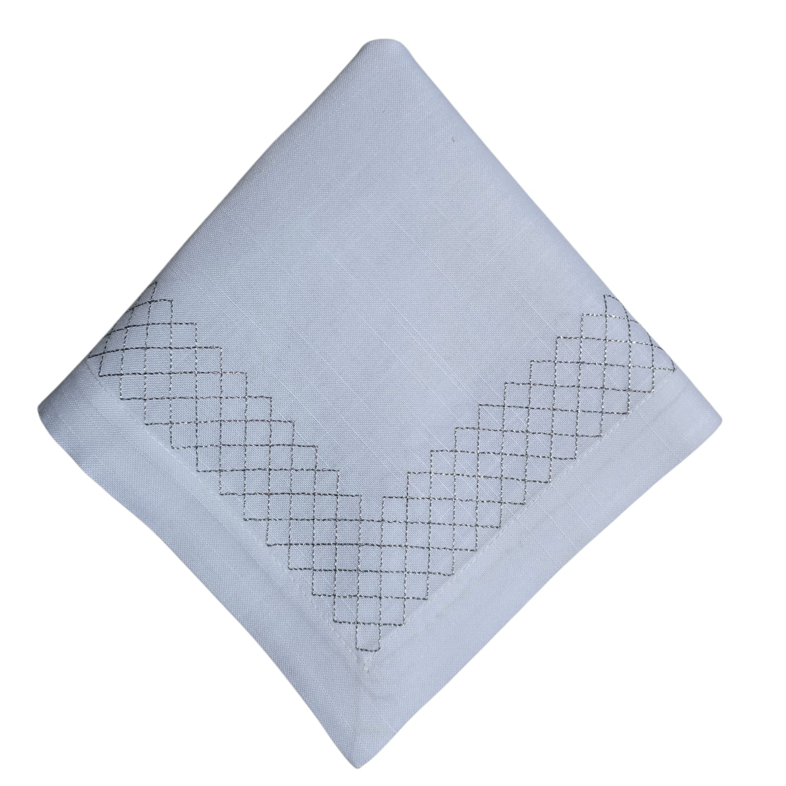 GUARDANAPO LINHO BRANCO BORDADO GEOMÉTRICO PRATA